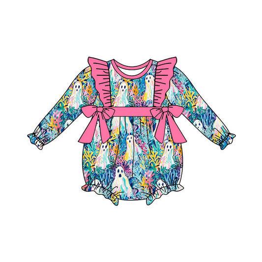 preorder LR1763 Halloween colorful print spooky long sleeve girls romper