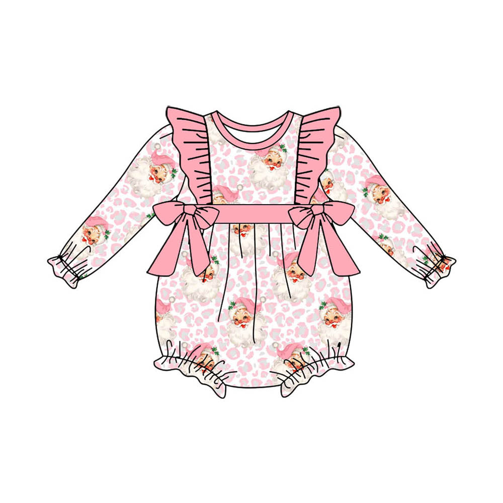 preorder LR1766 Christmas Sanra pink leopard long sleeve girls romper