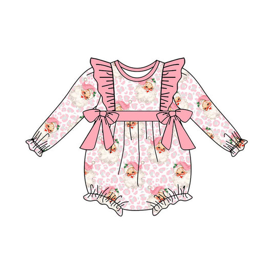 preorder LR1766 Christmas Sanra pink leopard long sleeve girls romper