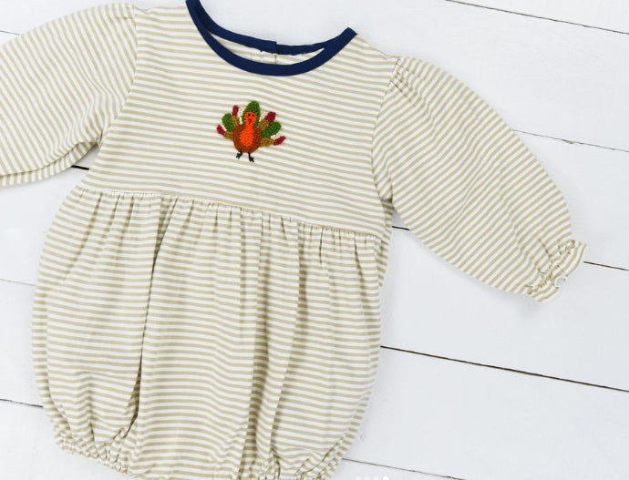 preorder LR1781 Thanksgiving turkey striped long sleeve girls romper