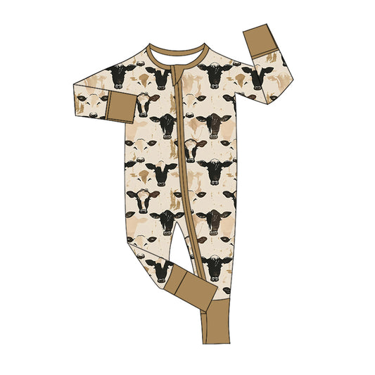 preorder LR1799 Farm cow khaki long sleeve zipper boys romper