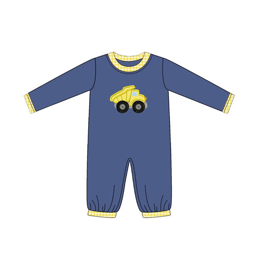 preorder LR1803 cute construction truck navy blue long sleeve boys romper