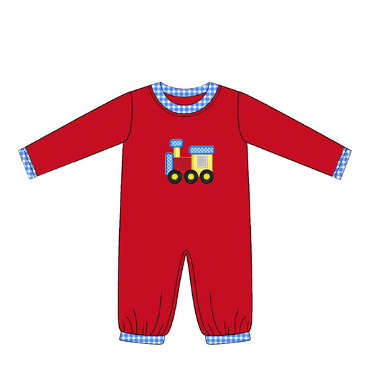 preorder LR1804 cute train red long sleeve boys romper