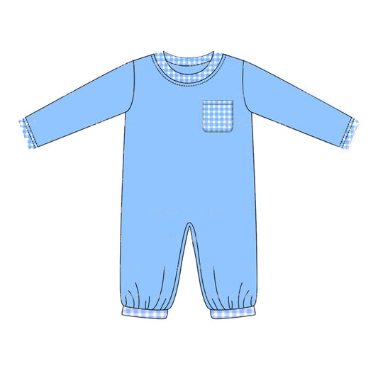 preorder LR1814 blue pocket long sleeve boys romper