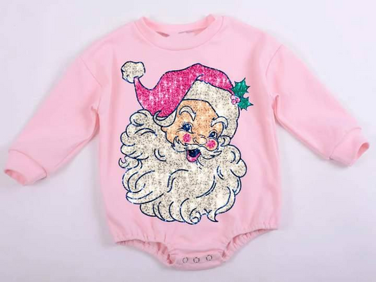 preorder LR1819 Christmas Santa holly berry pink long sleeve girls romper