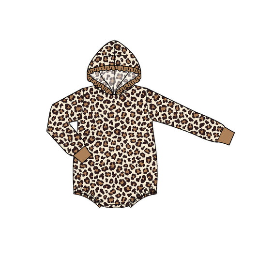 preorder LR1826 brown leopard long sleeve hoodie girls romper