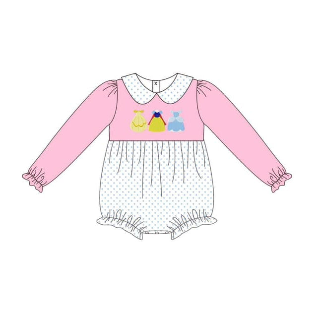 preorder LR1830 cartoon princess pink dot long sleeve girls romper