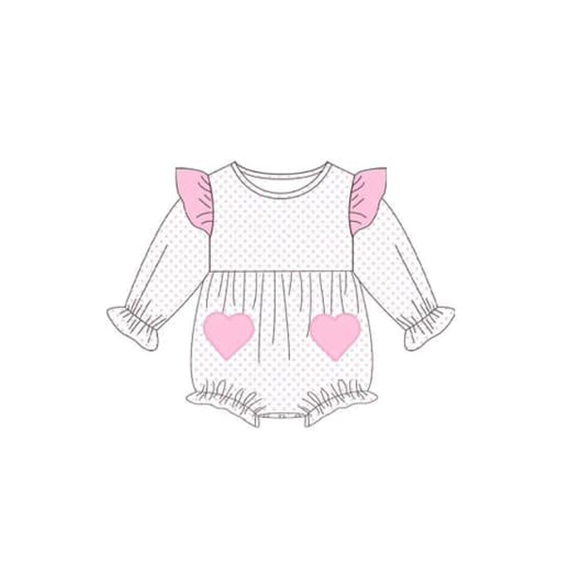 preorder LR1831 pink heart dot long sleeve girls romper