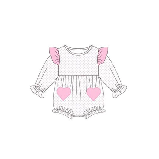 preorder LR1831 pink heart dot long sleeve girls romper