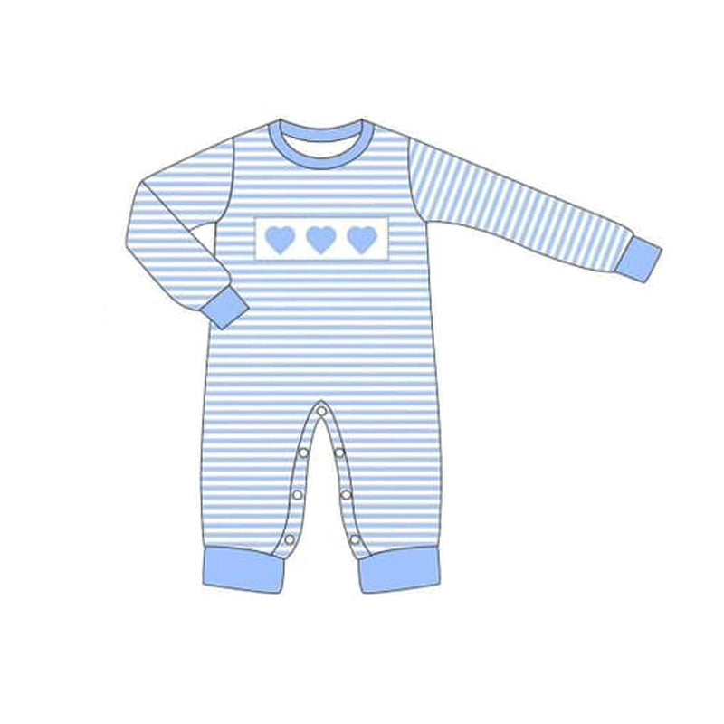 preorder LR1832 blue heart striped long sleeve boys romper