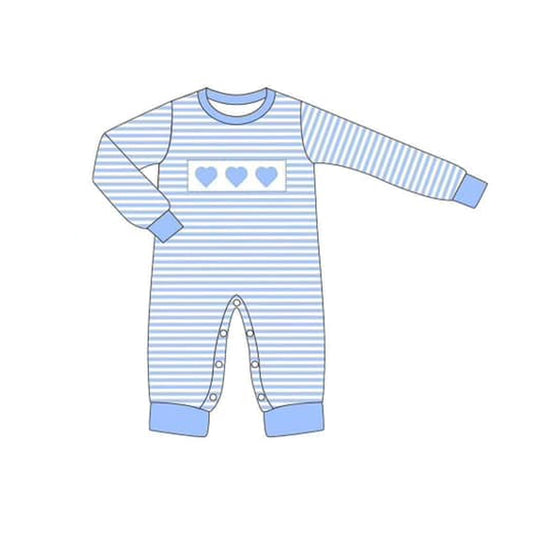 preorder LR1832 blue heart striped long sleeve boys romper