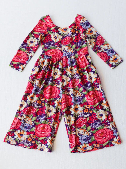 preorder LR1835 red purple flowers long sleeve girls jumpsuits