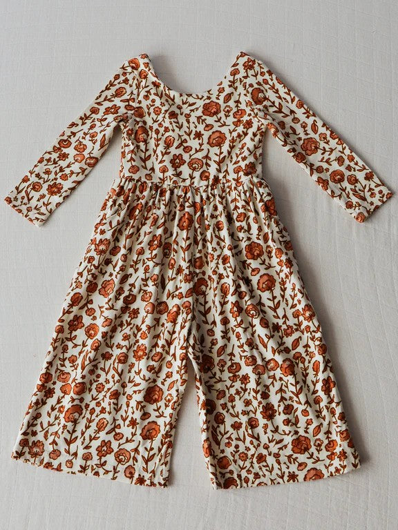 preorder LR1839 orange flowers long sleeve girls floral jumpsuits