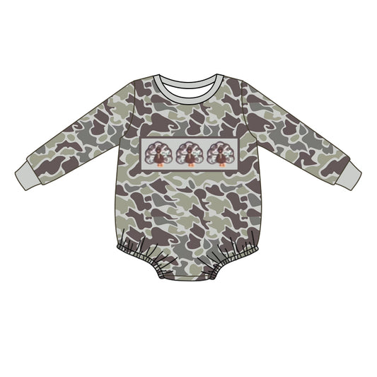 preorder LR1846 Thanksgiving camo turkey long sleeve boys romper