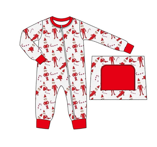 preorder LR1852 Christmas spirit red long sleeve boys zipper romper