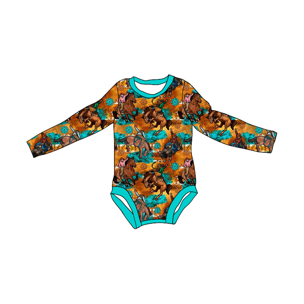 preorder LR1853 Western rodeo brown long sleeve boys romper