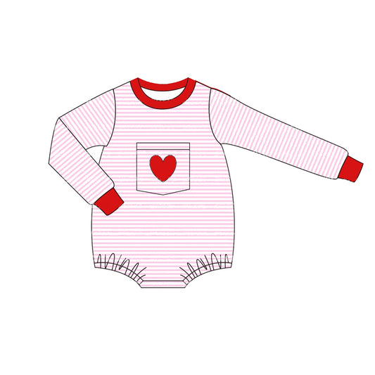 preorder LR1855 red heart pink striped long sleeve girls romper