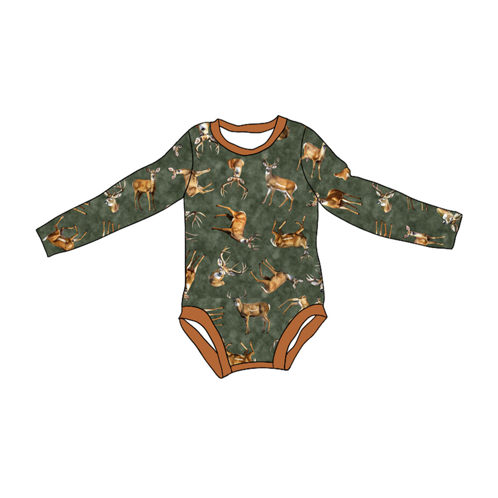 preorder LR1859 hunting deer dark green boys romper