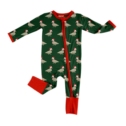 preorder LR1861 Christmas mallard duck hat green long sleeve zipper boys romper