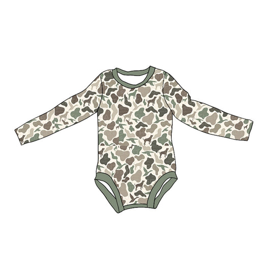 preorder LR1864 hunting camo dog long sleeve boys romper