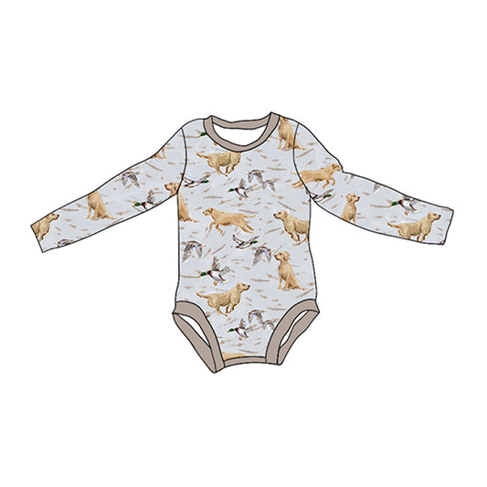 preorder LR1865 hunting mallard dog grey long sleeve boys romper