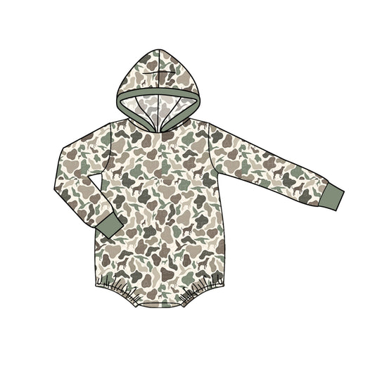 preorder LR1870 hunting camo dog green long sleeve hoodie boys romper