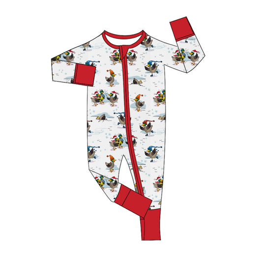 preorder LR1874 Christmas mallard cute duck long sleeve zipper boys romper