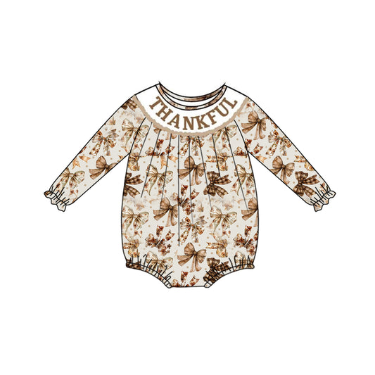 preorder LR1879 Thankful brown bows long sleeve girls romper