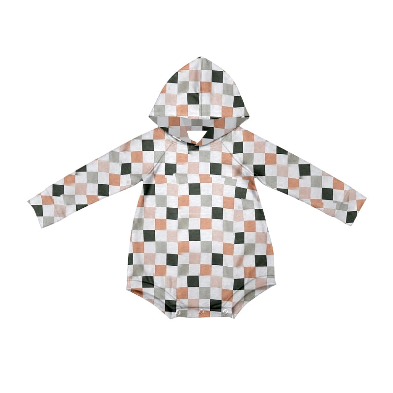 preorder LR1881 colorful checkered long sleeve hoodie girls romper