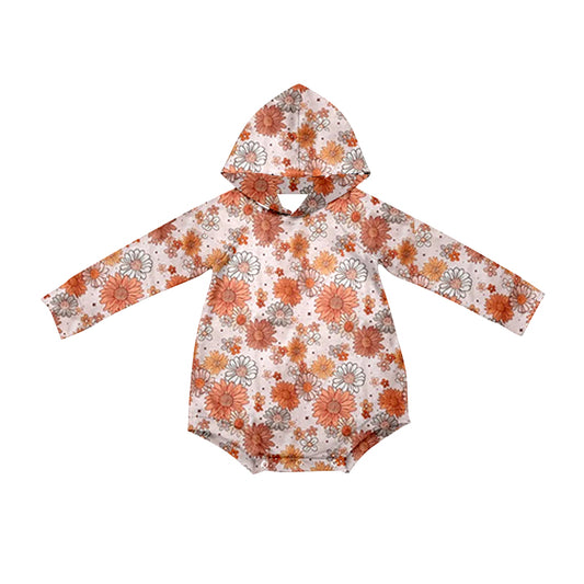 preorder LR1883 colorful flowers orange long sleeve hoodie girls romper