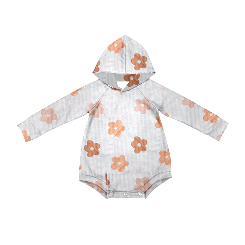 preorder LR1886 orange flowers long sleeve hoodie girls romper