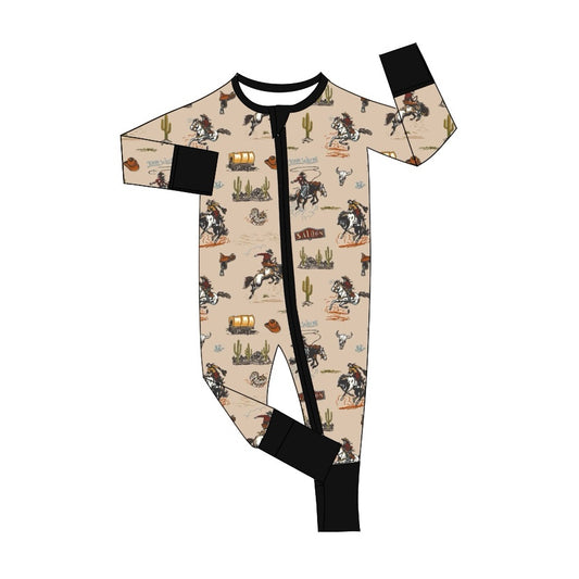 preorder LR1890 Western rodeo cactus hat long sleeve zipper boys romper