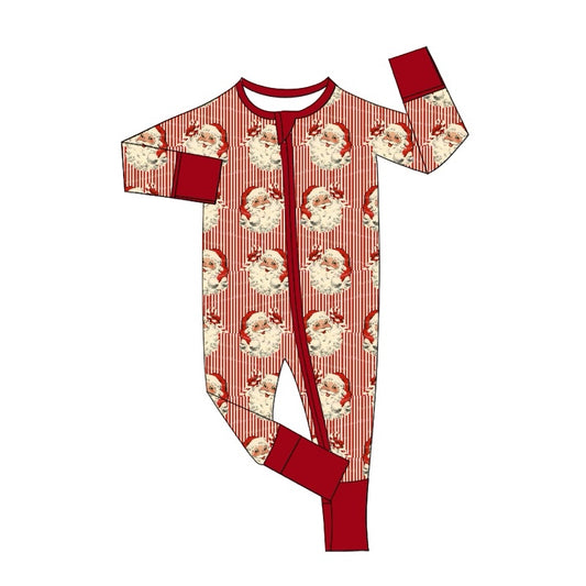 preorder LR1891 Christmas Santa red striped long sleeve zipper boys romper