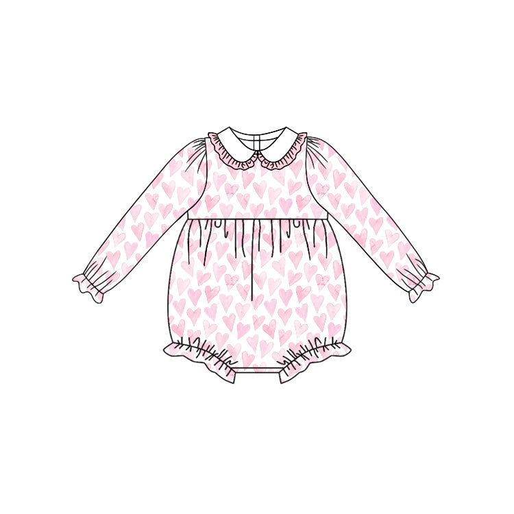 preorder LR1899 cute pink heart long sleeve girls romper