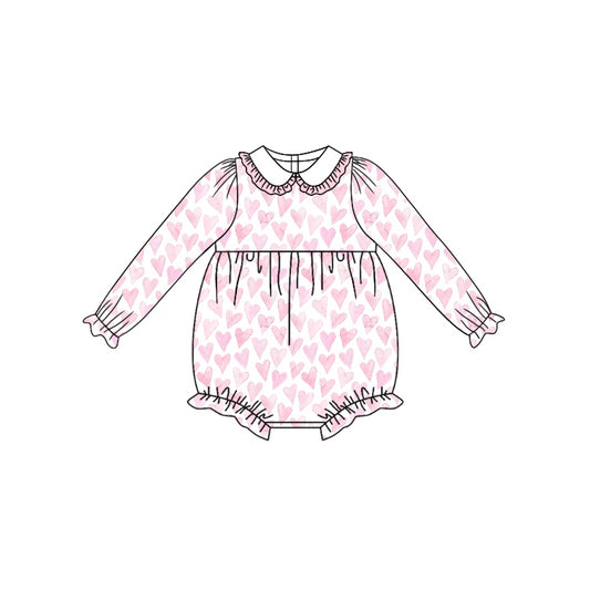 preorder LR1899 cute pink heart long sleeve girls romper