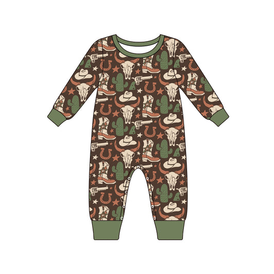 preorder LR1903 Westerm cactus hat cow boot long sleeve boys romper