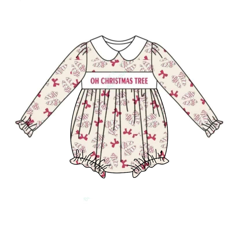 preorder LR1907 oh Christmas tree cake long sleeve girls romper