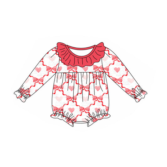 preorder LR1908 red heart bows long sleeve girls romper