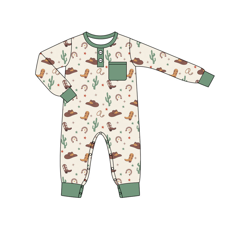 preorder LR1911 Western green pocket cactus boot long sleeve boys romper