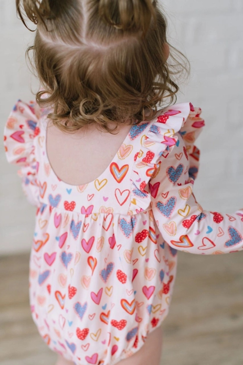 preorder LR1917 colorful heart pink long sleeve girls romper baby romper