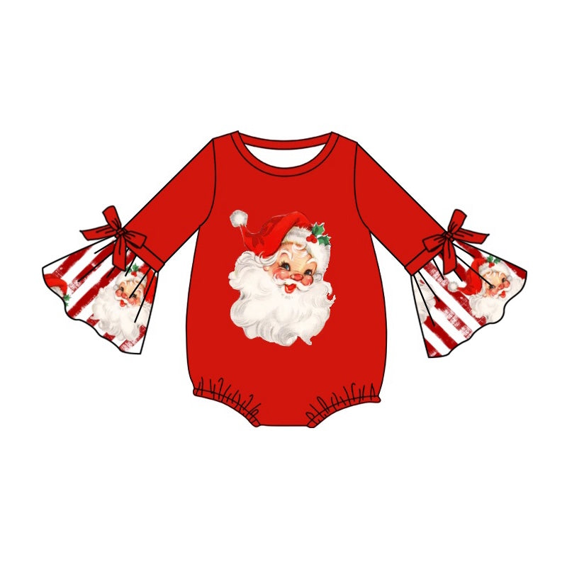 preorder LR1918 Christmas Santa red long sleeve girls romper