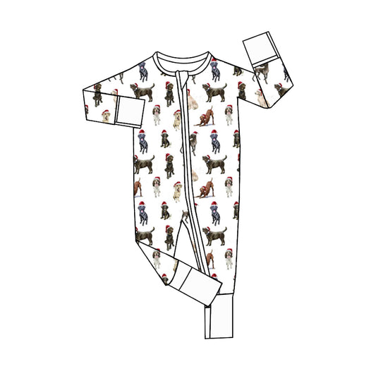 preorder LR1920 Christmas cute dog white long sleeve zipper boys romper