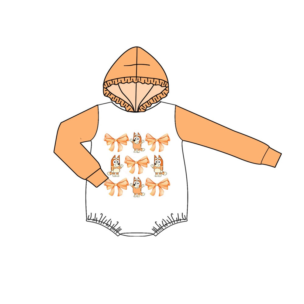 preorder LR1921 cartoon orange dog bows hoodie long sleeve girls romper