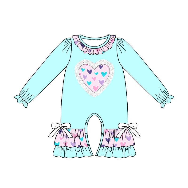 preorder LR1927 Valentine Day colorful heart light blue long sleeve girls romper