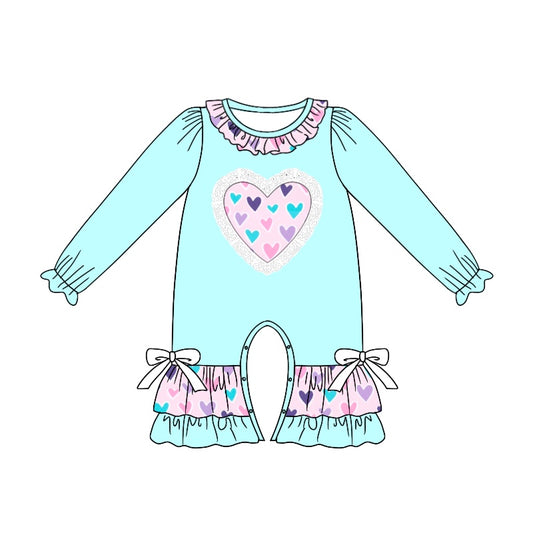 preorder LR1927 Valentine Day colorful heart light blue long sleeve girls romper