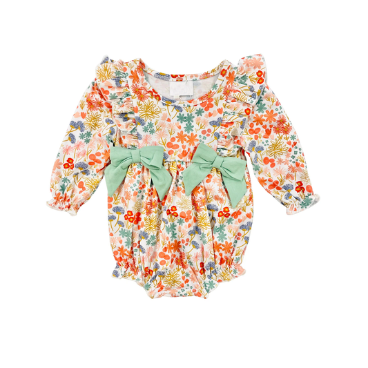 preorder LR1940 colorful flowers bows long sleeve girls romper