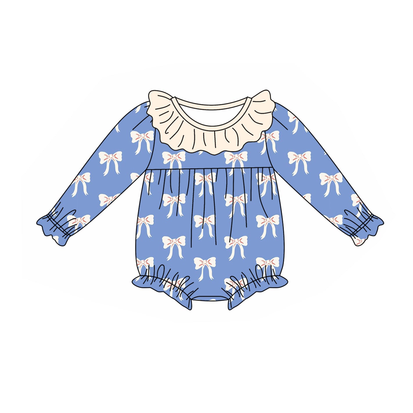 preorder LR1941 cute bows blue long sleeve girls romper