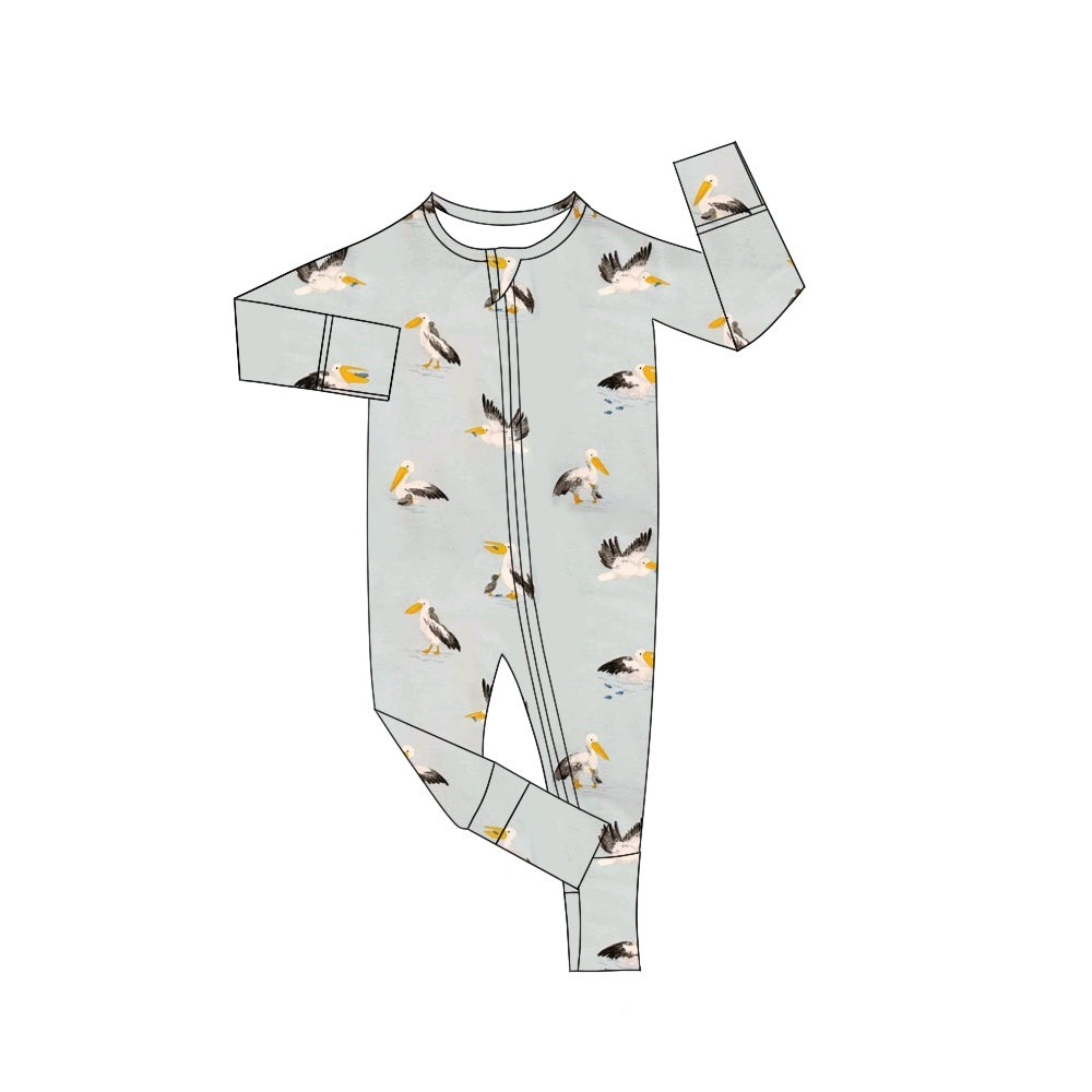 preorder LR1942 cute fish cormorant duck long sleeve zipper boys romper