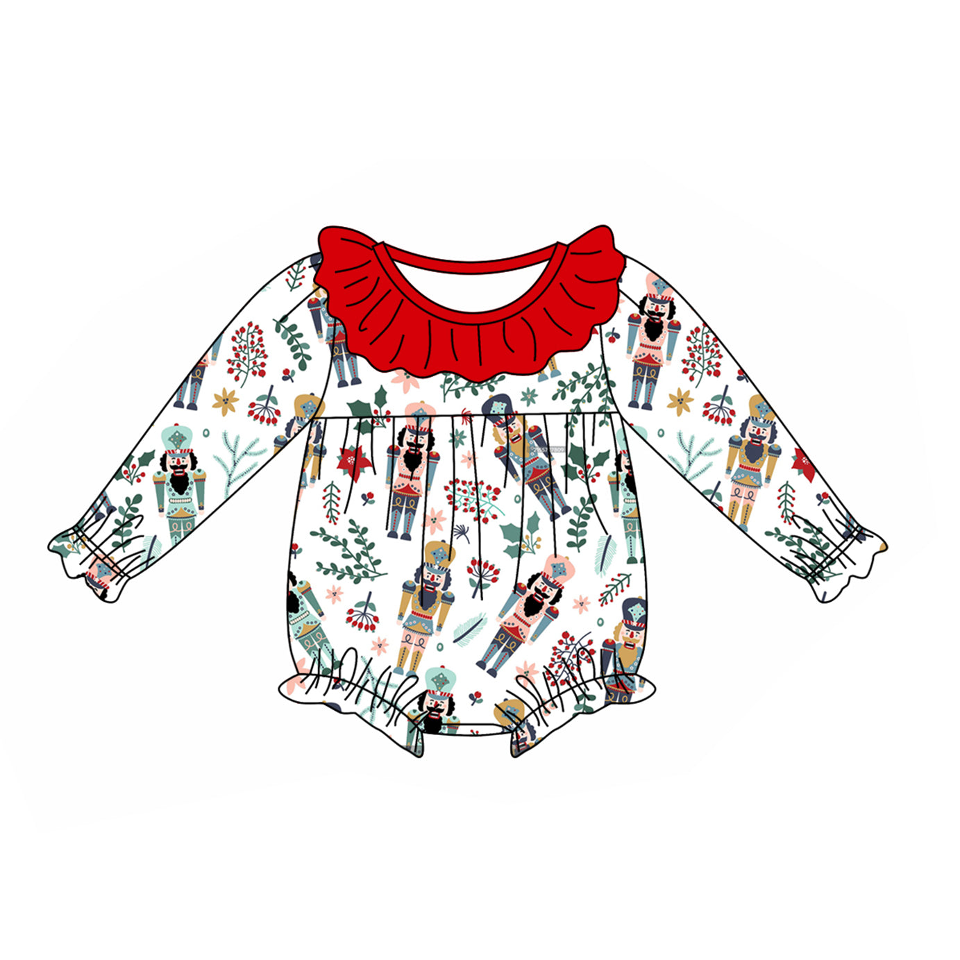 preorder LR1948 Christmas cartoon soldier holly berry long sleeve girls romper