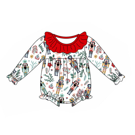 preorder LR1948 Christmas cartoon soldier holly berry long sleeve girls romper